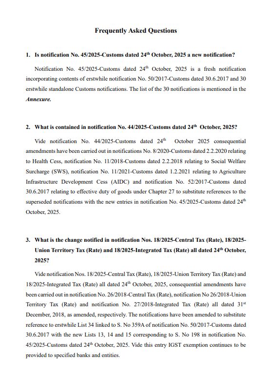 FAQs on the new merged Customs notification dated 24.10.2025 and ...